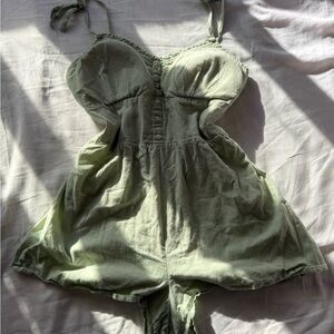 Derek Heart Sage Green Button-Front Romper